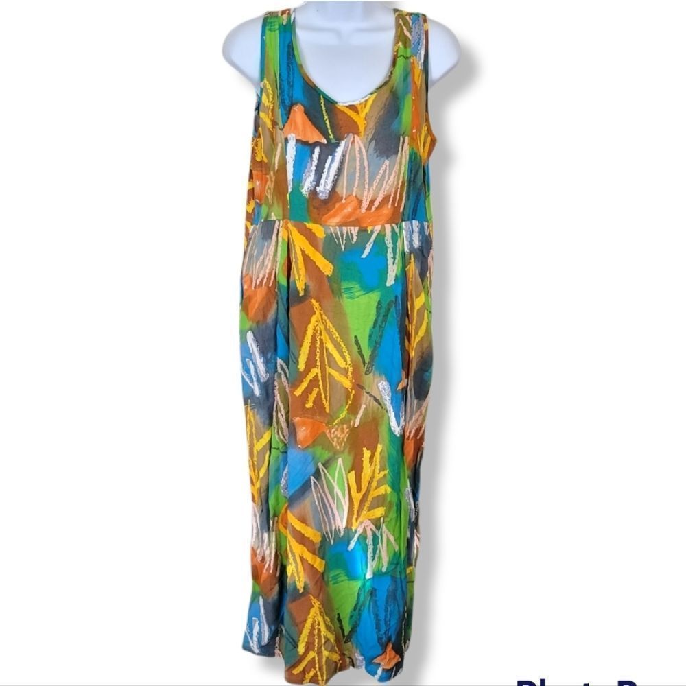 Vintage Jams World Hawaiian sleeveless abstract watercolor paint dress size S